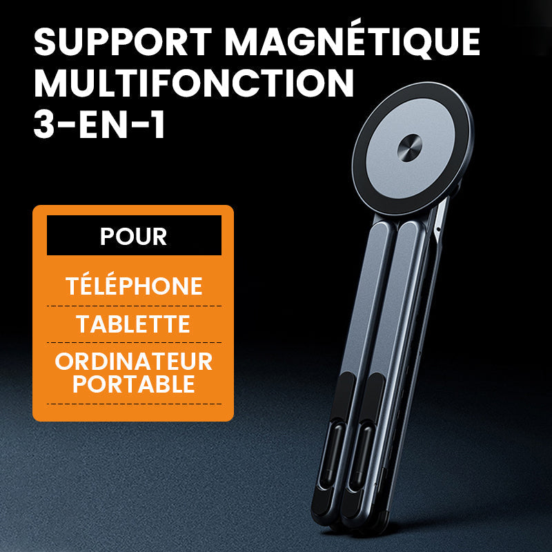 Support Magnétique Multifonction 3-en-1 pour Téléphone, Tablette et Ordinateur Portable