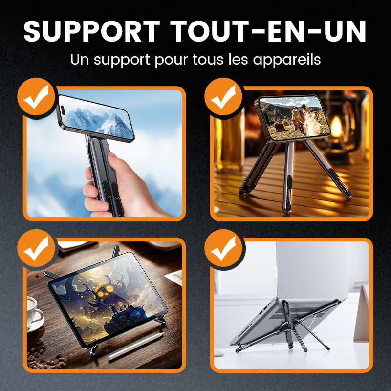 Support Magnétique Multifonction 3-en-1 pour Téléphone, Tablette et Ordinateur Portable